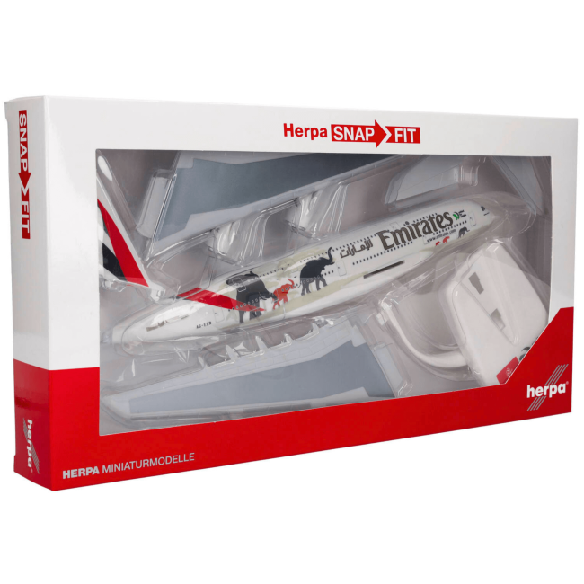 Herpa Snap-Fit Flugzeugmodell Emirates Airbus A380-800 "United for Wildlife" (1:250)